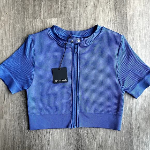 SET Active Tops - NWT SET Active Moto Zip Top in Cobalt Small​​​​